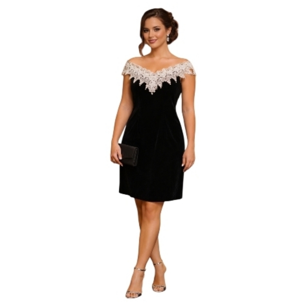 Jessica McClintock Dillards black velvet white lace occasion cocktail dress 11